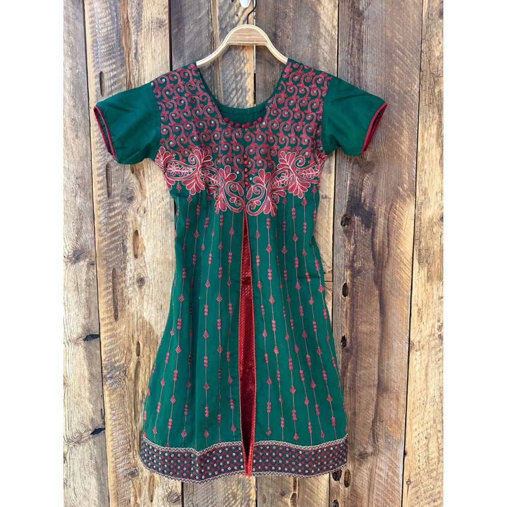 Green Embroidered Tunic Dress Womens S Boho Ethnic Gypsy Artisan